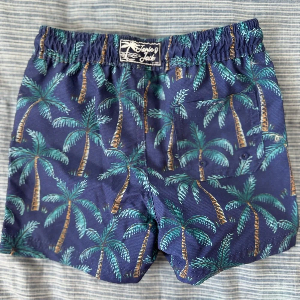 Janie and Jack Navy Palm Tree Swim Trunks 18-24M